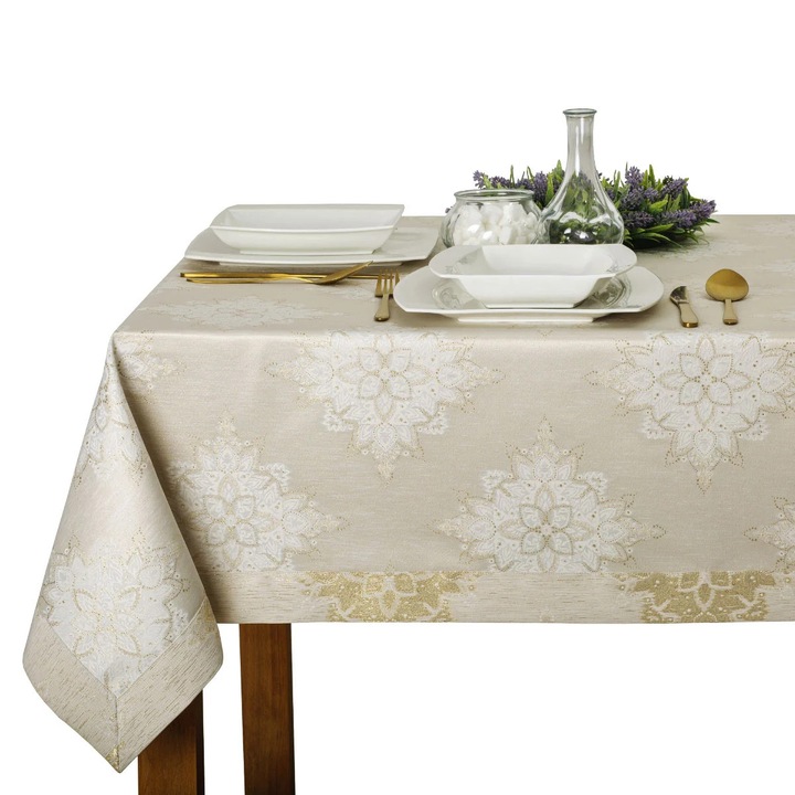 Fata de masa Textilia model LX-6475, teflonata, bej-auriu 160x280 cm