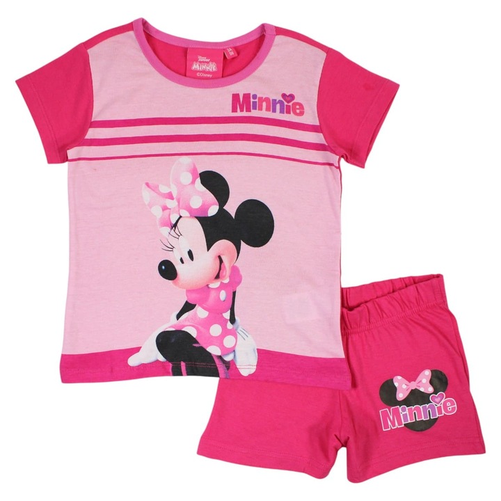 Pijamale copii cu maneca scurta, 100% bumbac, multicolor, Happy, Minnie Mouse, Disney, Multicolor