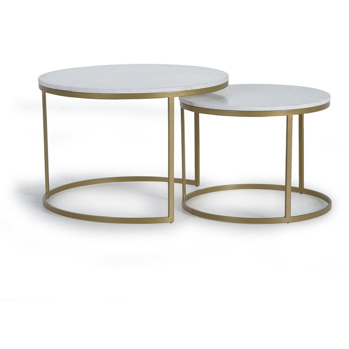 Комплект от 2 масички за кафе от мрамор и метал, 70x48 см и 55x42 см, многоцветни