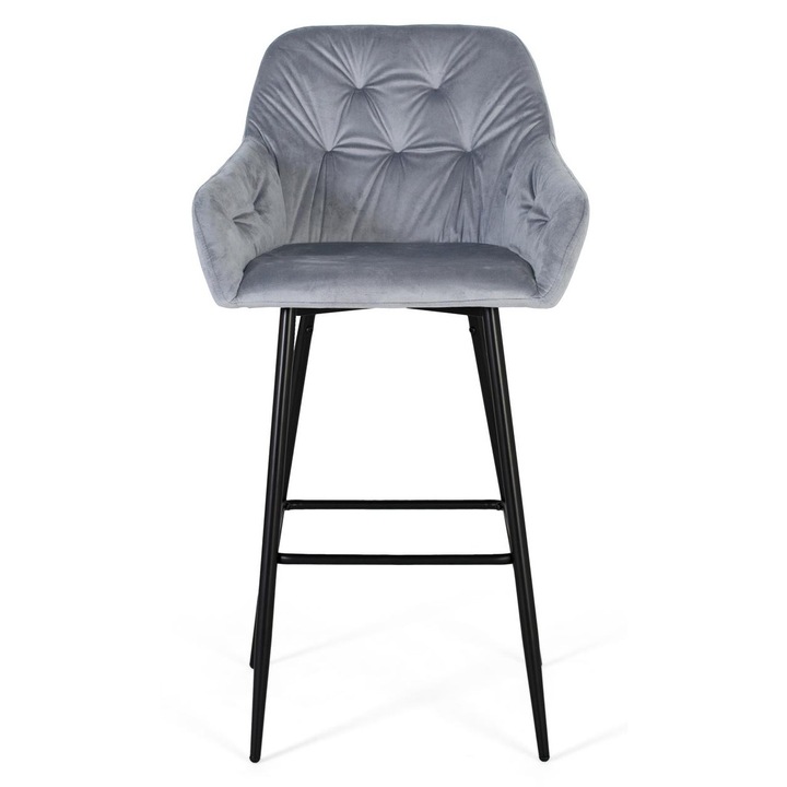 Set 2 scaune Giner y Colomer, catifea albastru, metal negru, 47x50x69cm