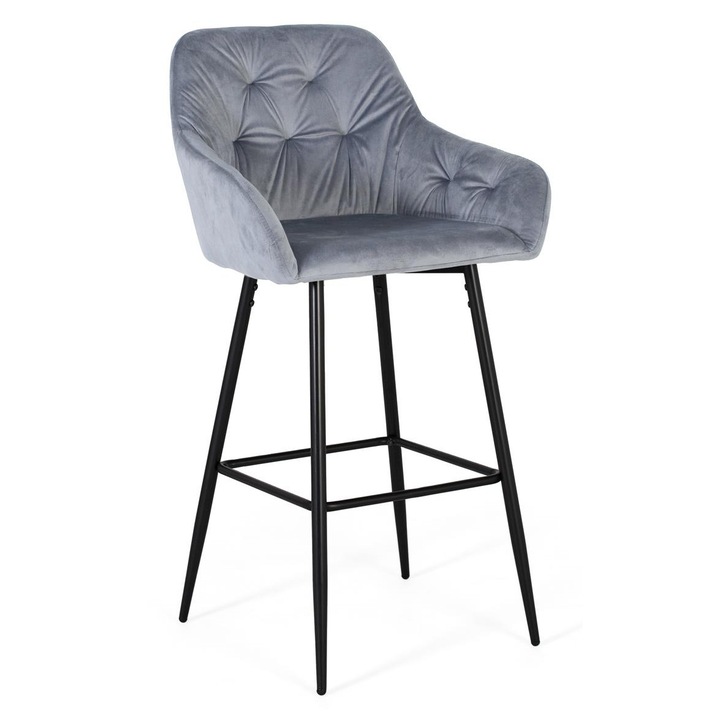 Set 2 scaune Giner y Colomer, catifea albastru, metal negru, 47x50x69cm