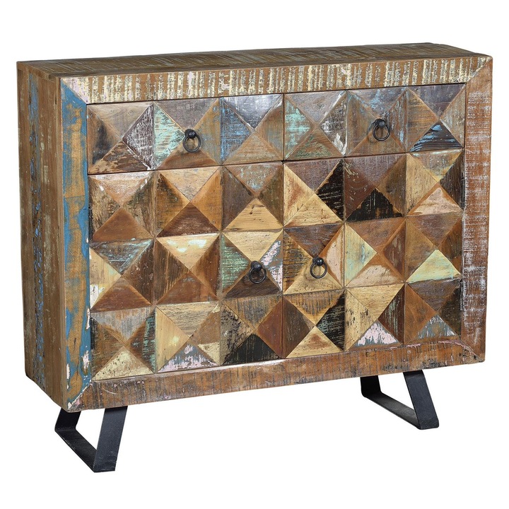 GINER Y COLOMER fiókos komód újrahasznosított fából, 2 ajtós, 2 fiókos, többszínű, 87x100x32cm