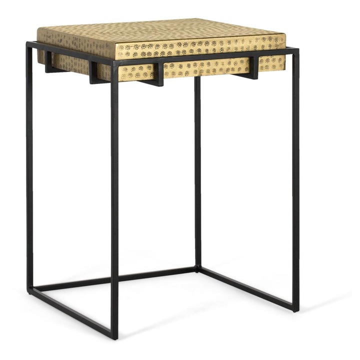 Masa auxiliara GINER Y COLOMER, design modern, suprafata aurie, 50x50cm