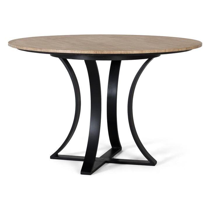 Трапезна маса GINER Y COLOMER, травертин мрамор, метал, 120x120 см, височина 75 см, необходим е монтаж