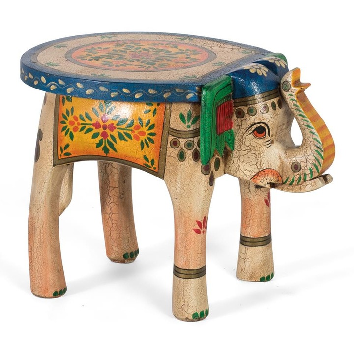 Taburet din lemn de mango, GINER Y COLOMER, multicolor, 35x48x35 cm