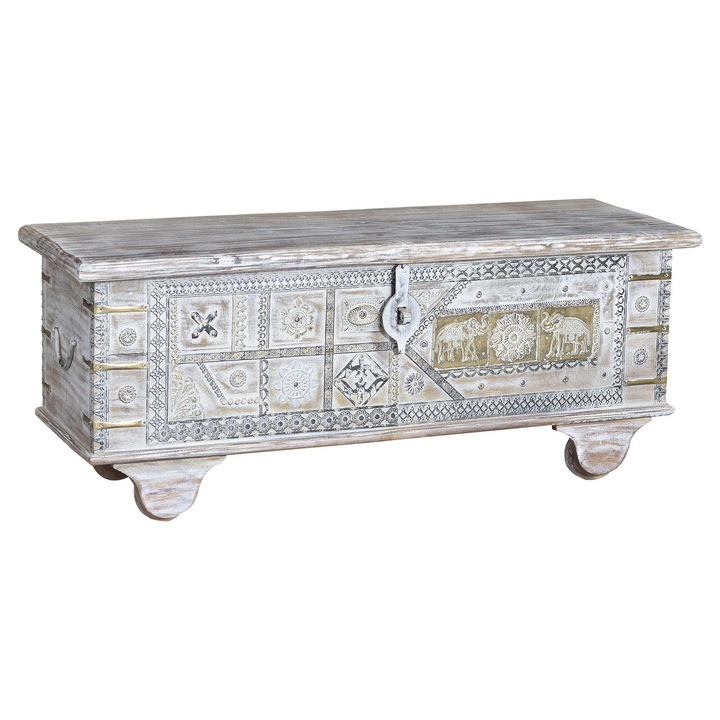 Cufar GINER Y COLOMER din lemn de mango alb invechit, dimensiuni 46x116x40cm, aplicatii decape si bronz