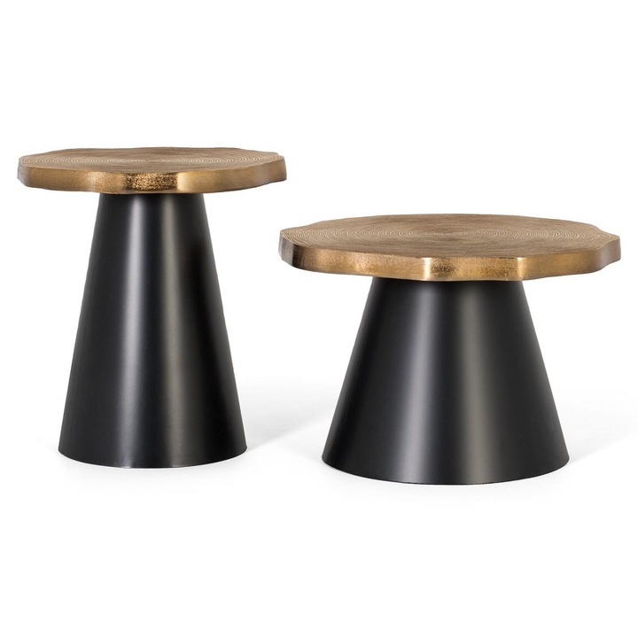 Set de 2 mese de centru GINER Y COLOMER, negru și cupru diametru 62x50cm