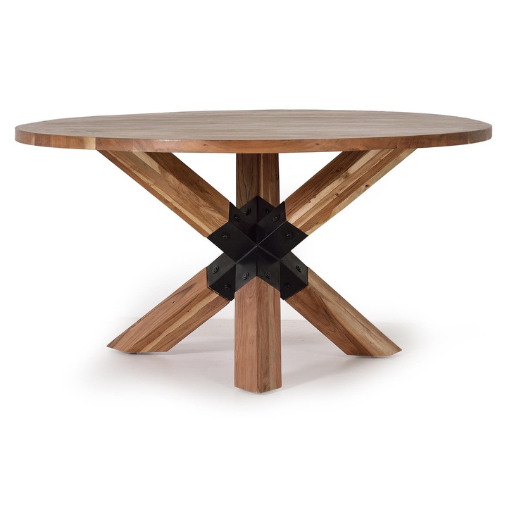 Трапезна маса, GINER Y COLOMER, естествено акациево дърво, черни метални крака, 37 мм x 10 см