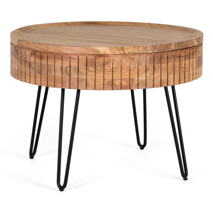 Холна маса, GINER Y COLOMER, мангово дърво, желязна основа, височина 36 см, място за съхранение 10x60 см, диаметър 2,5 см