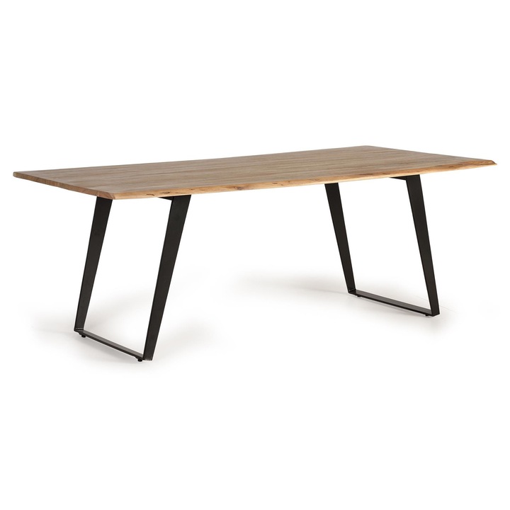 Трапезна маса, GINER Y COLOMER, естествено акациево дърво, черен метал, 76x205x100см