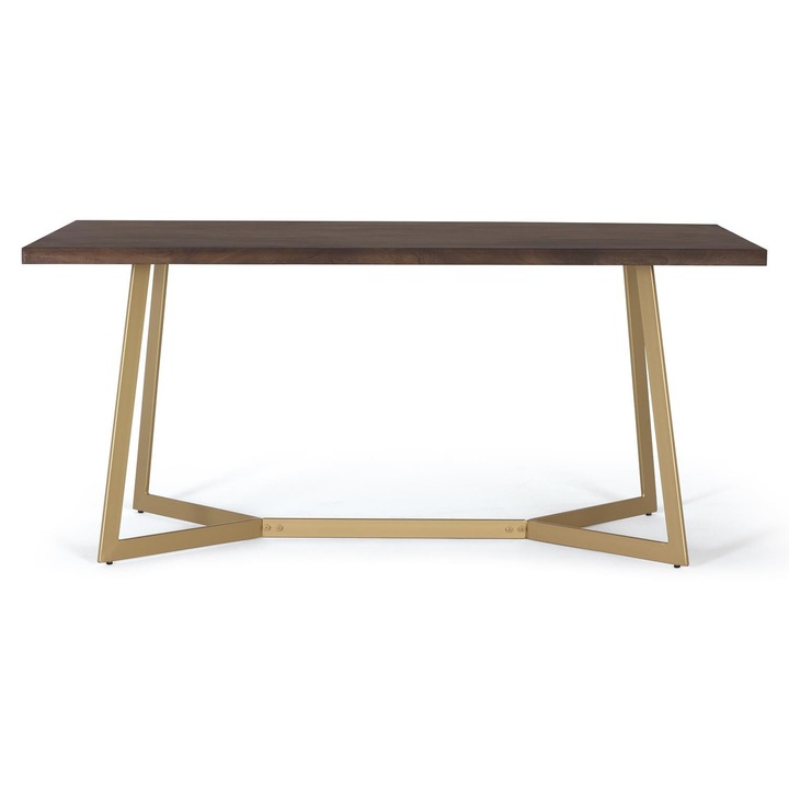 Masa de dining din lemn de mango cu baza metalica, 200x100cm, culoare nuc si auriu