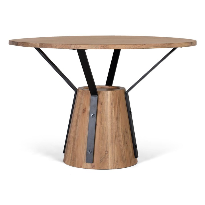 Masa rotunda GINER Y COLOMER din lemn de mango si metal, maro