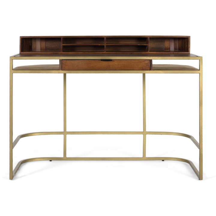 Бюро GINER Y COLOMER от мангово дърво със златна структура, 126x39см, 2x2см