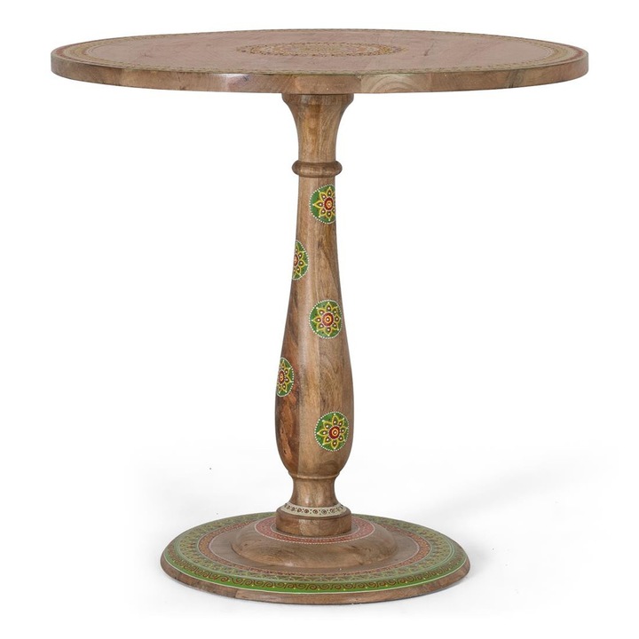 Masa de dining rotunda din lemn de mango, detalii unice, 76cm, set de montaj