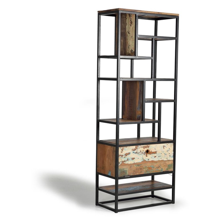 Рафт GINER Y COLOMER, Рециклирано дърво и метал, 212x80x40см