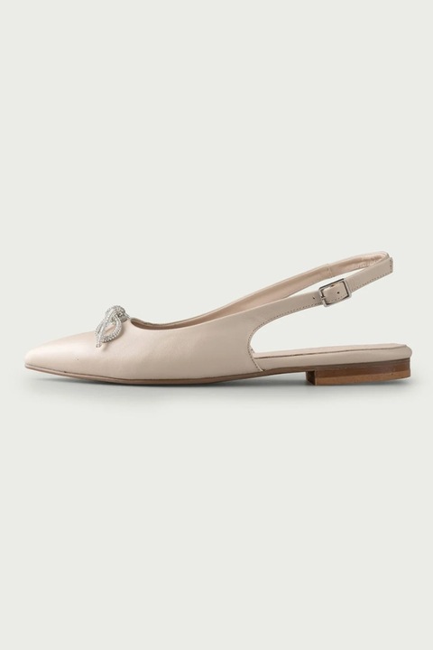 ALURA, Pantofi slingback de piele cu accesoriu funda Monique, Maro taupe deschis, 36