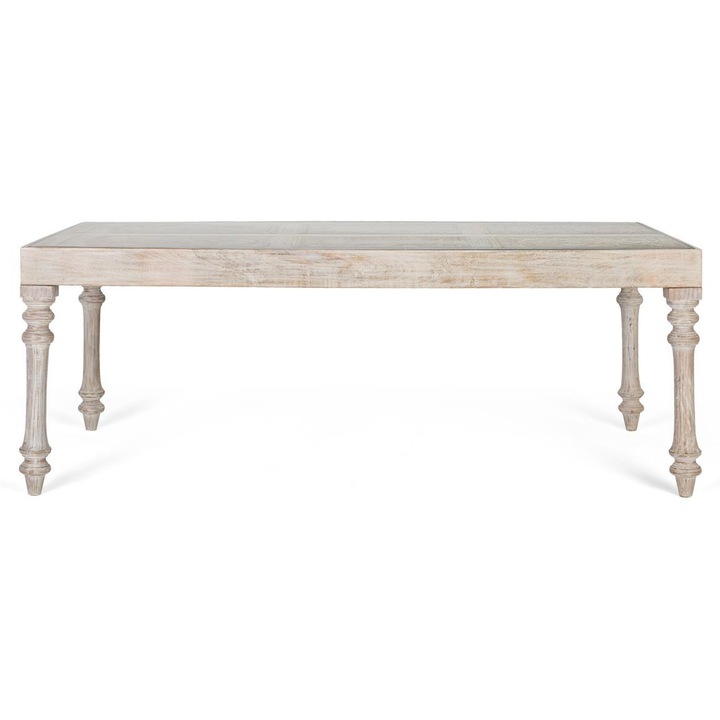 Правоъгълна трапезна маса от мангово дърво, 220 см, с резбовани детайли, дебелина 12 см, GINER Y COLOMER