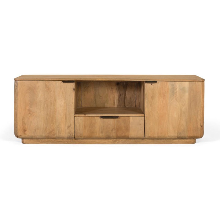 Comoda TV GINER Y COLOMER din lemn de mango, natural, cu 2 usi, 1 sertar, dimensiuni 18x58cm