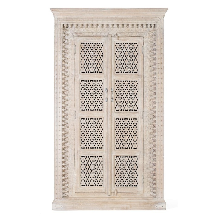 Sifonier din lemn masiv de mango, GINER Y COLOMER, alb decapat, 190x110x40cm, montat