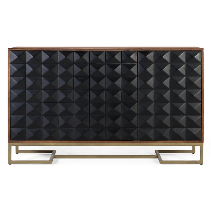 Comoda GINER Y COLOMER, 135cm, lemn de mango, usi negre mate, picioare aurii