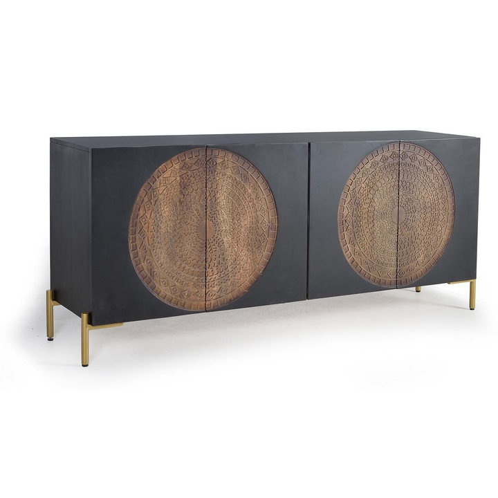 Скрин GINER Y COLOMER с 4 врати, мангово дърво, метал, орех, 77x173x45 см