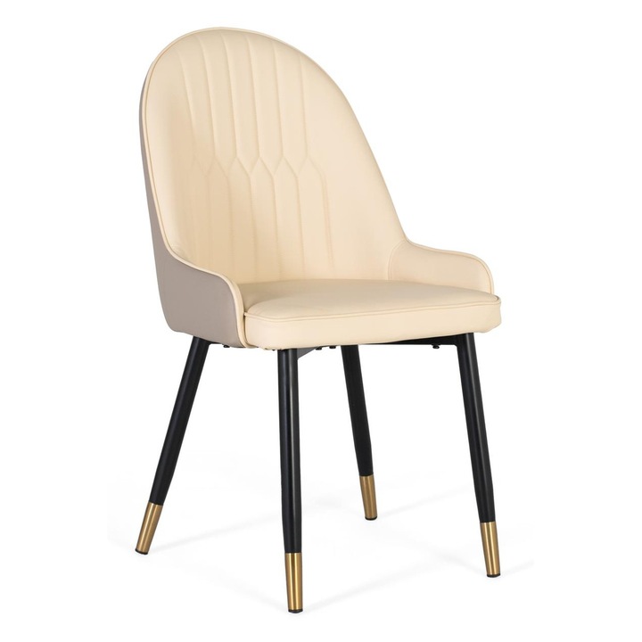 4 darabos kárpitozott szék szett, GINER Y COLOMER, bézs marhabőr, matt fekete acél lábak