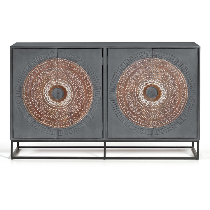 Скрин с 4 врати, GINER Y COLOMER, мангово дърво, метал, резбовани детайли, 71x35см, височина 16см