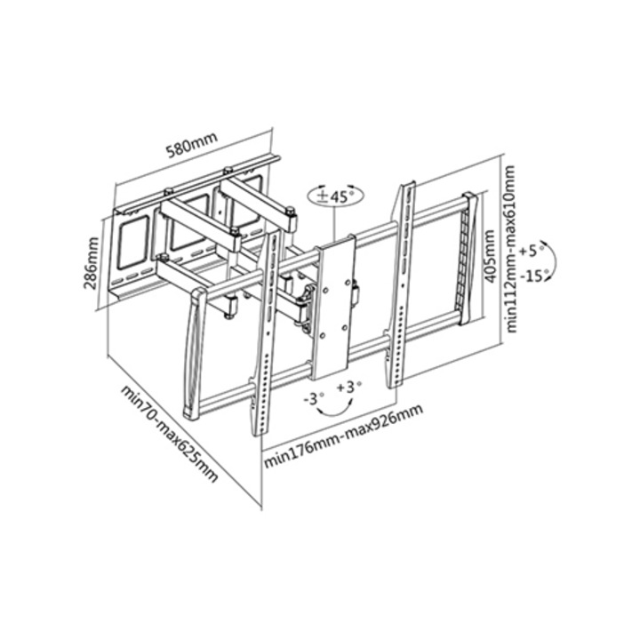 Suport TV, Luka, 60-100-EA, 80kg, negru, montare pe perete