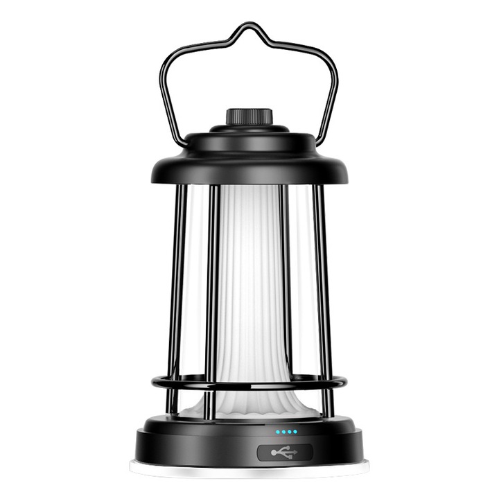 Къмпинг лампа, Ретро, Презареждаща се с USB, Водоустойчива, Окачваща се и безстепенно регулируема, За открито, Пътуване, Риболов и спешни случаи, Метал