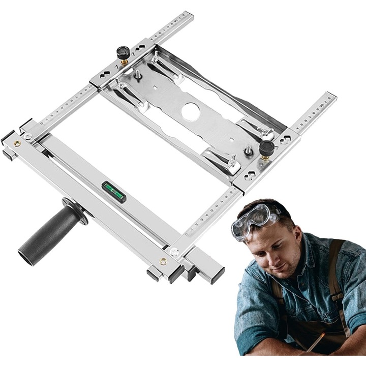 Ghidaj cu dubla sina pentru taiere XGETOP®, cadru din inox, compatibilitate universala, cu scala de masurare