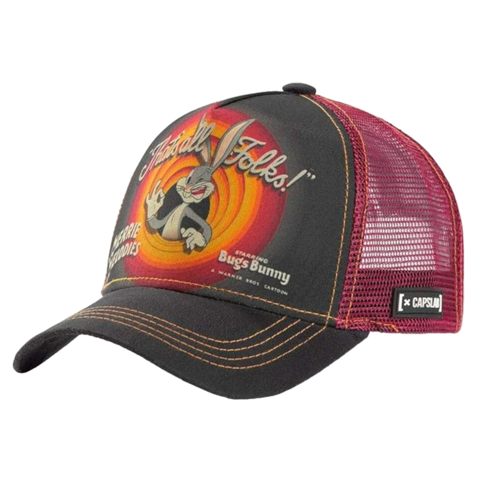 Sapcă Trucker Capslab Bugs Bunny Looney Tunes, neagră/roșie