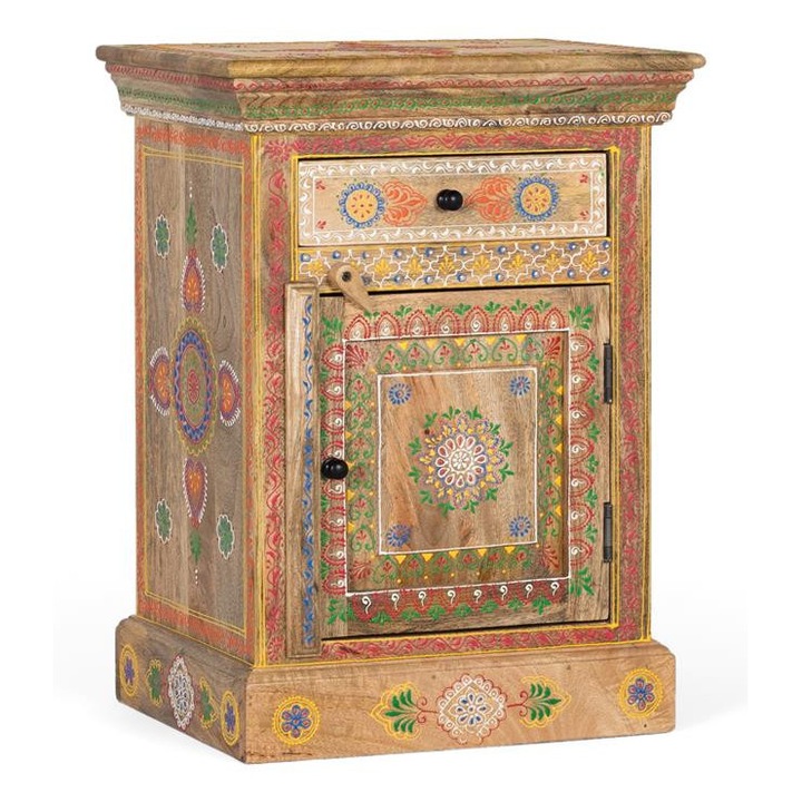 Noptiera GINER Y COLOMER, lemn de mango, un sertar si o usa, multicolor