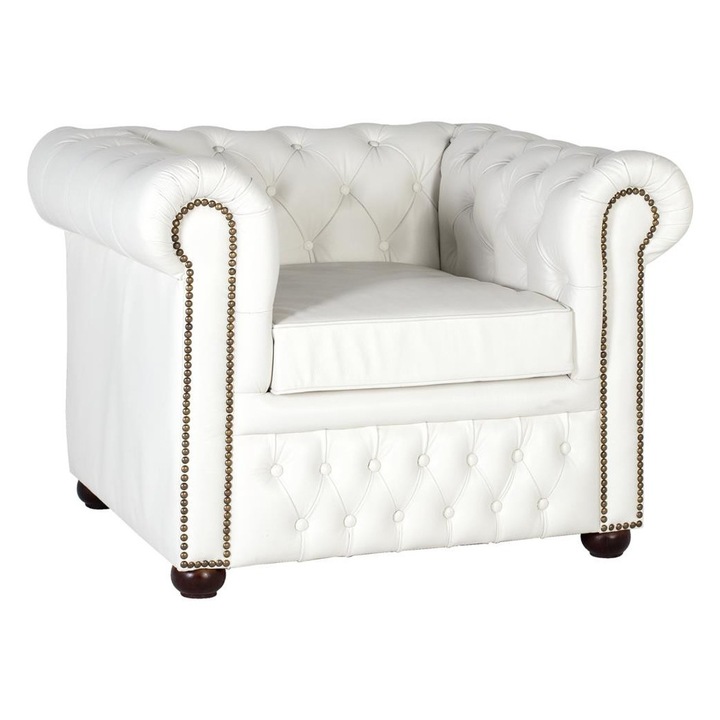 Chester karosszék, GINER Y COLOMER, fehér natúr bőr, 54x58cm, 29cm háttámla magasság