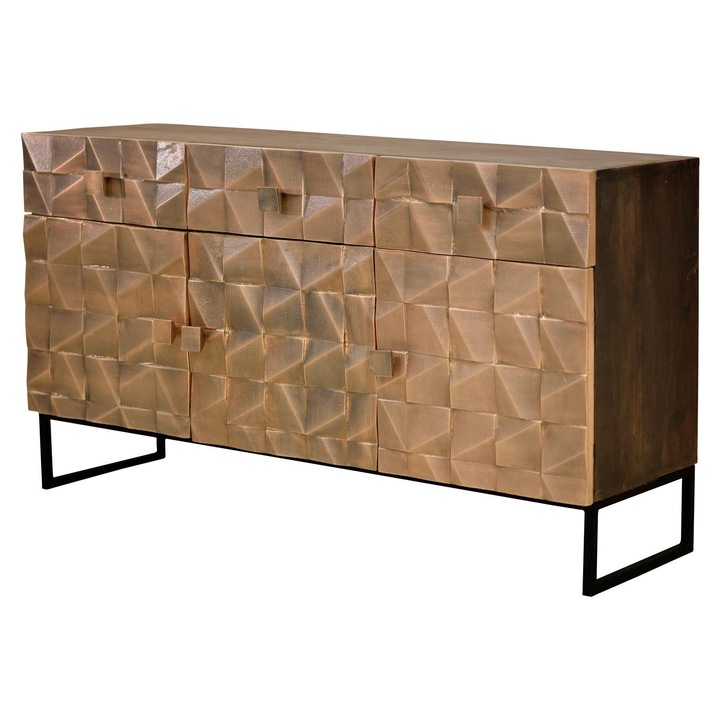 Скрин GINER Y COLOMER, 3 врати, 3 чекмеджета, мангово дърво, бронзови детайли, 80x142x42см