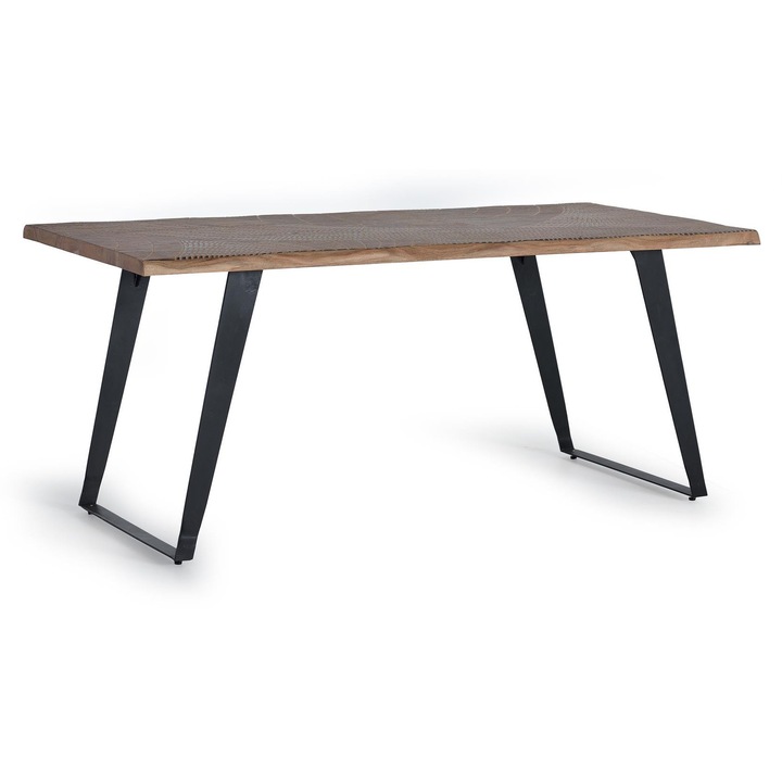 Masa de dining, GINER Y COLOMER, lemn de acacia, picioare metalice, 4cm grosime
