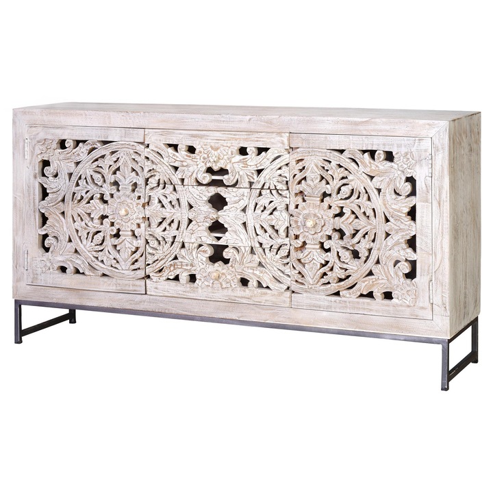 Скрин GINER Y COLOMER, мангово дърво и метал, състарено бяло