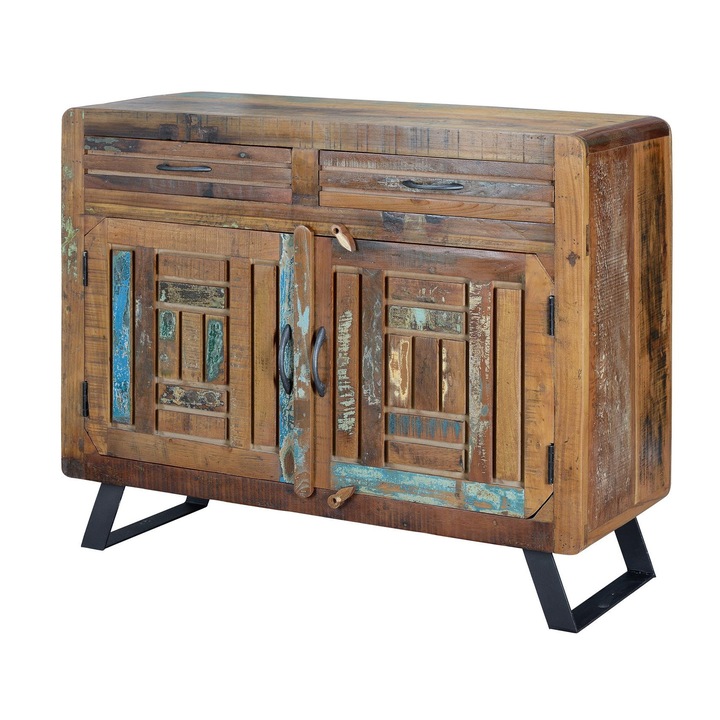 Comodă GINER Y COLOMER, 2 uși, 2 sertare, lemn reciclat, multicolor, 10x44cm, 7x41x30cm