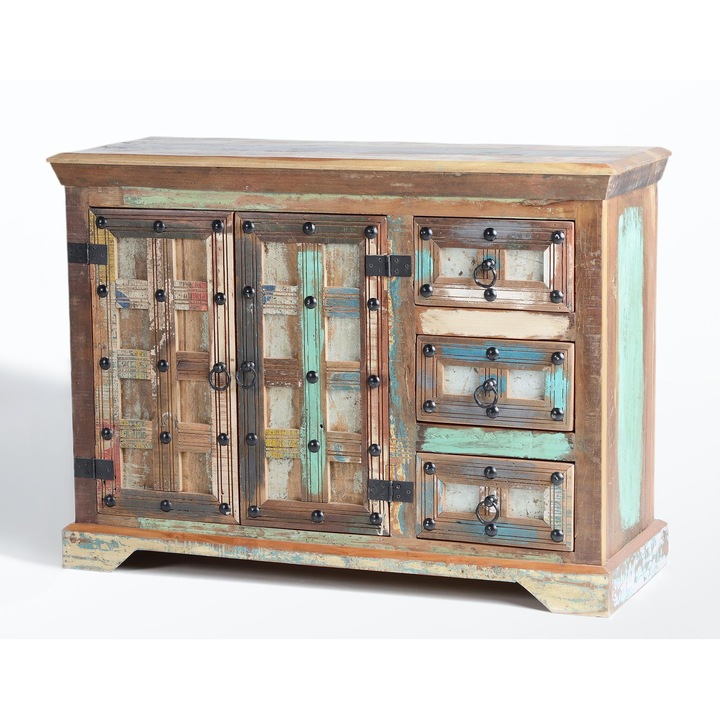 Comoda GINER Y COLOMER, lemn reciclat si detalii metalice, multicolor