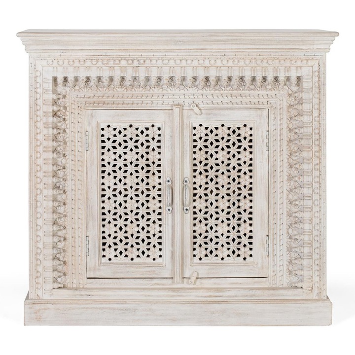 Dulap pentru living, GINER Y COLOMER, lemn de mango, alb invechit