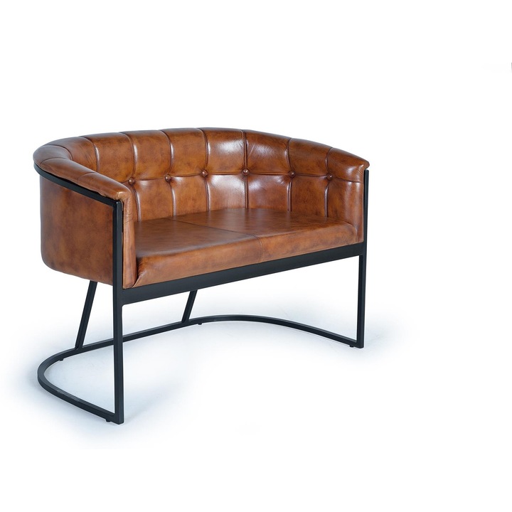 Canapea din piele naturala si metal, Giner Y Colomer, maro, 80x115x73cm