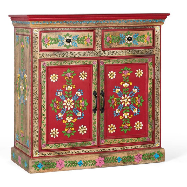 Comoda din lemn de mango, GINER Y COLOMER, 2 sertare, 2 usi, natur, 80x29cm