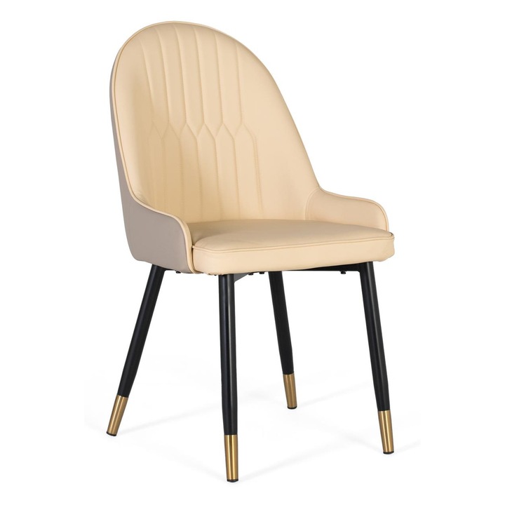 4 darabos GINER Y COLOMER szék szett, marhabőrrel kárpitozott, bézs színű, matt fekete acél lábakkal