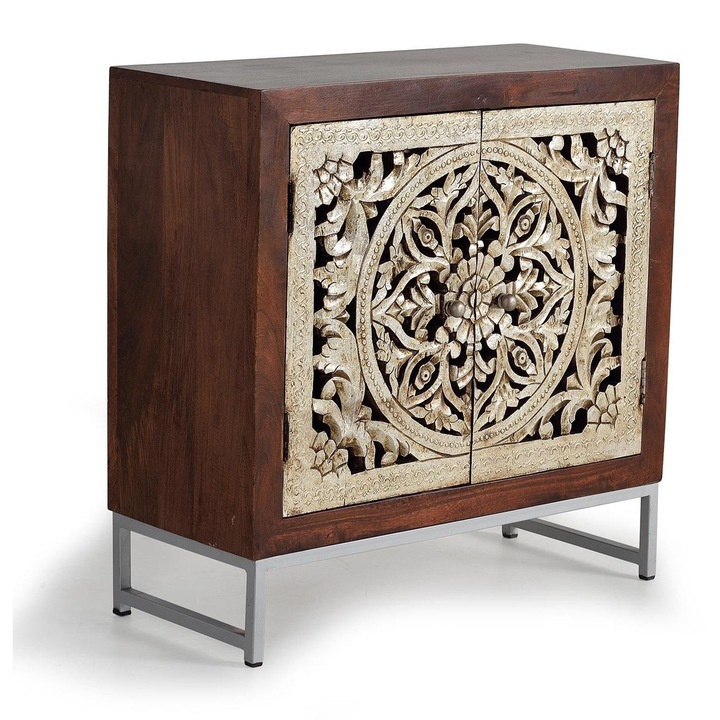 Comoda GINER Y COLOMER cu 2 usi, metal, maro/auriu, 80x80x35cm