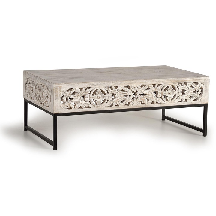 Masa de cafea, GINER Y COLOMER, lemn de mango, 40x1120x60cm, bej/negru