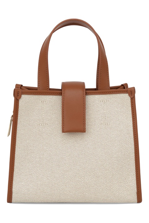 Potamy, Geanta tote mica cu garnituri din piele, Alb fildes, Caramel