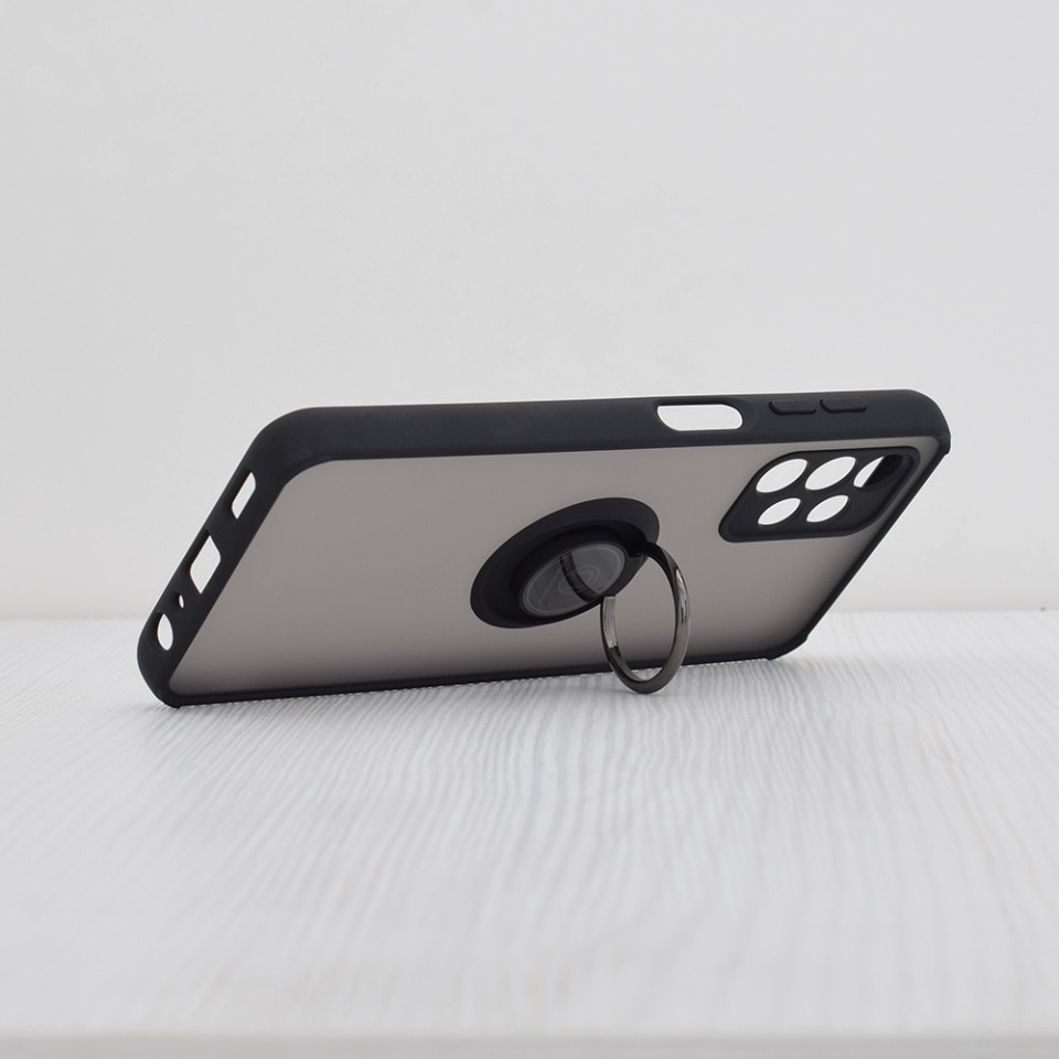 Husa pentru Samsung Galaxy A13 4G, SKYDDAR INNOVATION, Glinth cu Inel Rotativ 360° Magnetic, Negru, set cu sticker