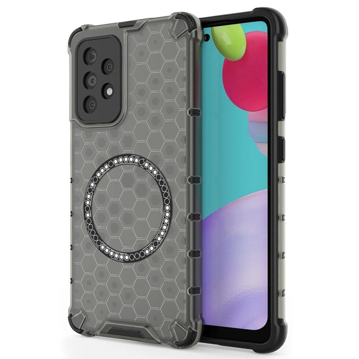 Husa pentru Samsung Galaxy A52 5G / Galaxy A52 4G / Galaxy A52s 5G, SKYDDAR INNOVATION, HoneyComb Shield MagSafe, Negru, set cu sticker