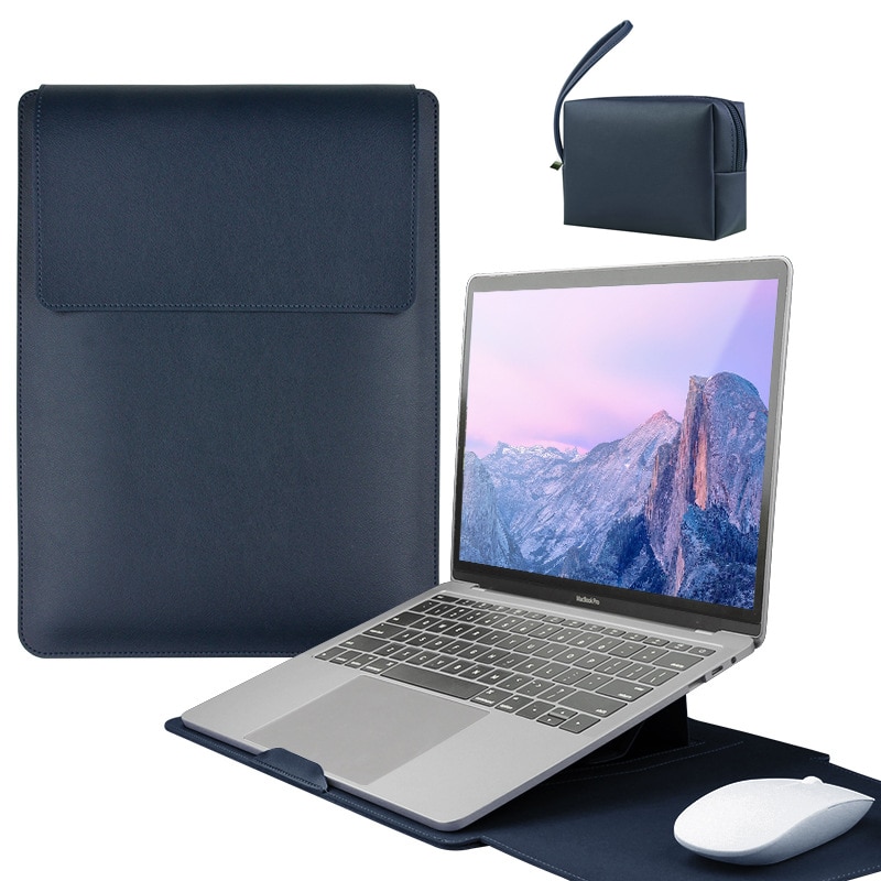 Husa Laptop cu suport pliabil, 13-14 inch cu MacBook Air, MacBook Pro, Piele Ecologica, Marime Universala, 33.5x25.3cm, Verde