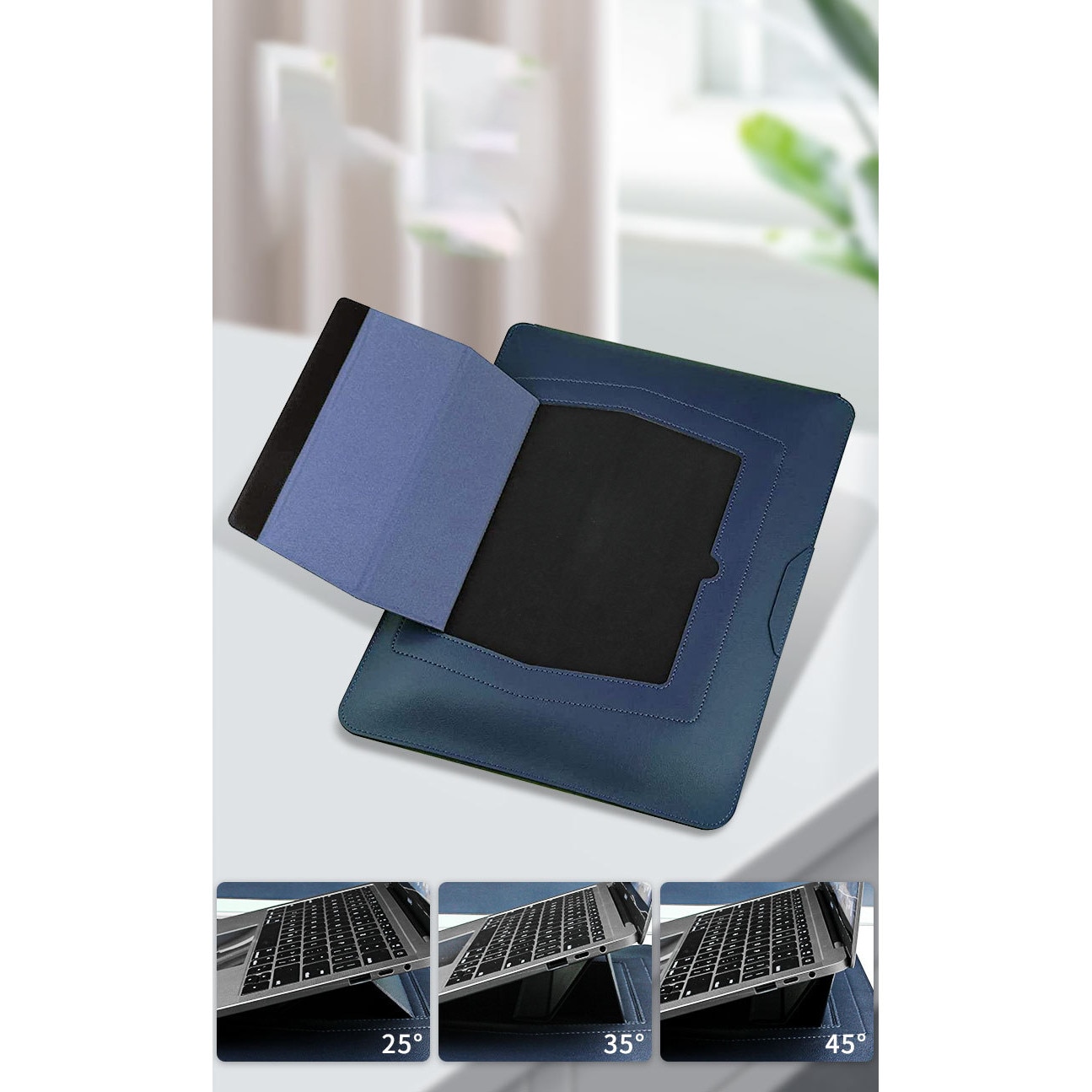 Husa Laptop cu suport pliabil, 13-14 inch cu MacBook Air, MacBook Pro, Piele Ecologica, Marime Universala, 33.5x25.3cm, Verde