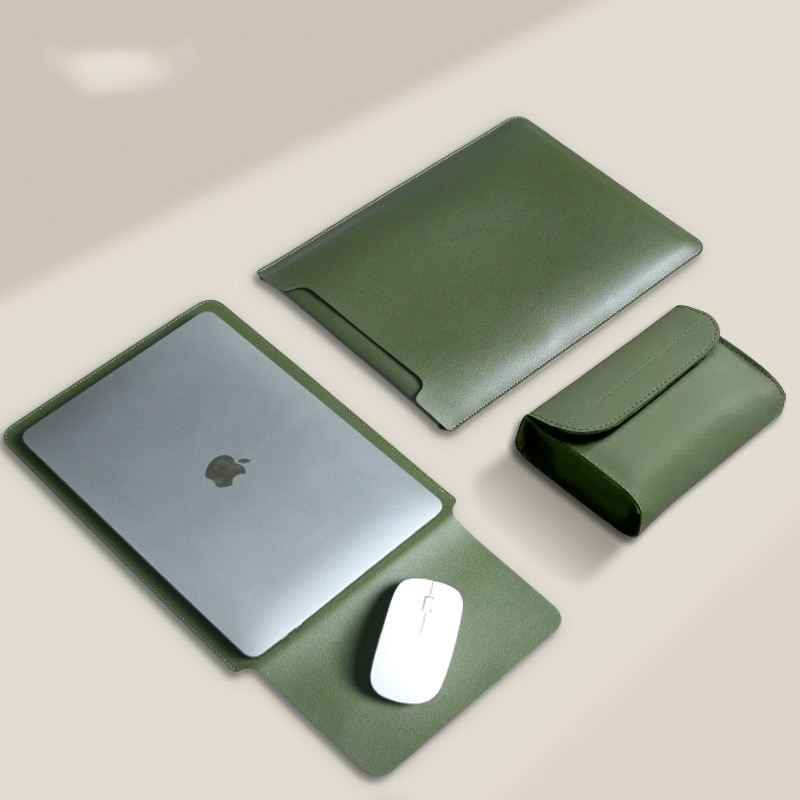 Husa Laptop, 13-14 inch piele PU premium compatibila cu MacBook Air, MacBook Pro, Piele Ecologica, Marime Universala, 34.5x25.3cm, Verde